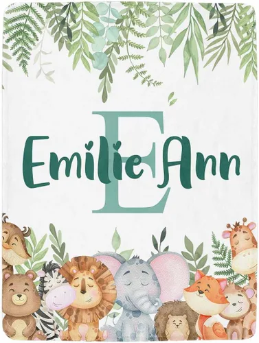 Vista 11 de Artsadd Manta personalizada con nombre, manta personalizada de animales de la selva, manta personalizada de safari para niños, niñas, baby shower