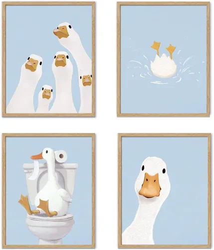 Vista 8 de YZSLA Impresiones divertidas de arte de pared de baño 8x10 Pulgadas sin marco, impresiones de póster de pato retro colorido, decoraciones divertidas
