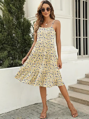 Vista 6 de Berydress Vestidos de verano para mujer, con tirantes delgados, escalonados, vestido midi escalonado, para invitados de boda, con volantes