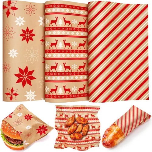 Vista 9 de Maitys 100 hojas de papel encerado de Navidad para alimentos, envoltura
