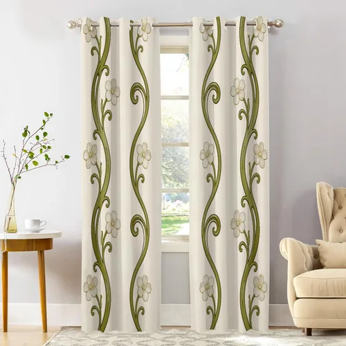 Vista 87 de Shrahala Art Nouveau Floral Pattern Blackout Curtain Tiers, Delicate Vine and Flower Design Kitchen Valance Light Blocking Tier Drapes with Rod