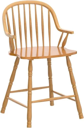 Vista 4 de Sunset Trading Selections Windsor Taburetes de bar con brazos de 24 pulgadas Taburetes de altura de mostrador con respaldos y reposabrazos, madera