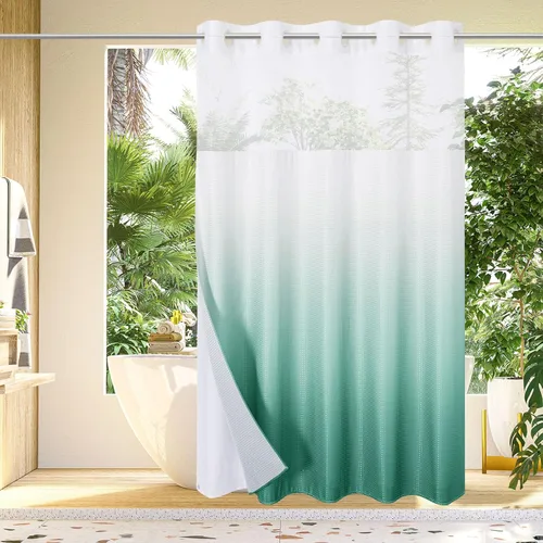 Vista 45 de Gibelle: cortina de ducha pequeña para baño de 36x74, cortina de ducha de punto gofre con juego de forro de tela a presión, no necesita ganchos