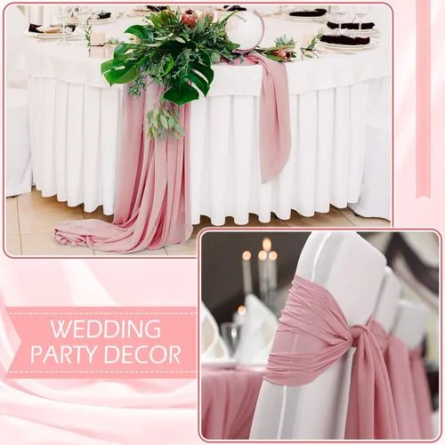 Vista 5 de Chumia Paquete de 24 caminos de mesa de gasa, románticos y traslúcidos, para decoración de bodas, despedidas de soltera, fiestas, 118 x 12 pulgadas