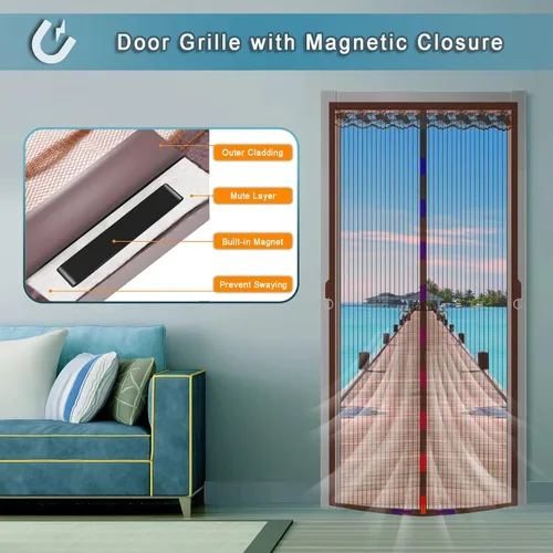 Vista 3 de Puerta mosquitera magnética para garaje de 27 x 70 pulgadas, se adapta a puertas de 25 x 68 pulgadas, con potentes imanes aptos para mascotas