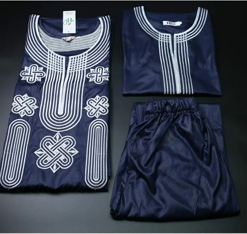 Vista 3 de HD Ropa africana para hombre, ropa Agbada, camisas y pantalones bordados, 3 piezas