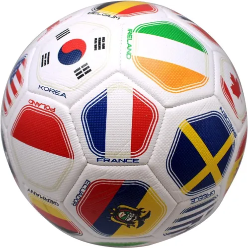 Vista 6 de Balón de fútbol al aire libre con bandera mundial 2026 para entrenamiento de bandera mundial, tamaño 5 (grado S)
