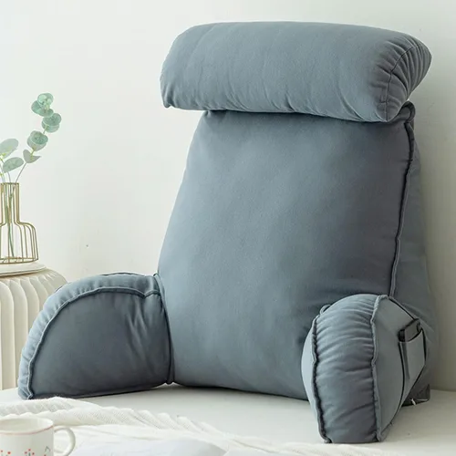 Vista 10 de Almohada de lectura con reposabrazos, almohada de apoyo para el respaldo, cojín de apoyo lumbar, con soporte para el cuello, con bolsillo, para Gris