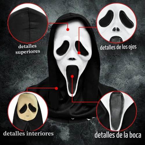 Vista 4 de Crethinkaty Máscara de terror de látex de cabeza completa con capucha negra