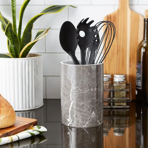 Vista 3 de DII Soporte de cerámica para utensilios de cocina, patrón de mármol negro