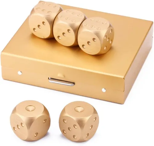 Vista 3 de eoocvt 5 en 1 Aleación de aluminio de precisión Metal sólido dados Poker Party Game Toy Portable Dice Hombre Novio Regalo - Cuadrado Oro