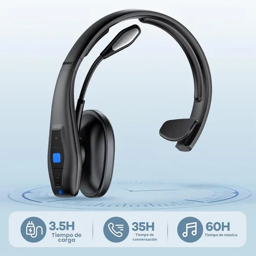 Vista 3 de CONAMBO JBT100 - Auriculares Bluetooth para camionero con doble micrófono con cancelación de ruido, CVC8.0, botón de silencio, auriculares