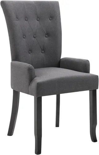 Vista 3 de Ergonomic Dining Chair, Dark Grey Polyester Fabric, Solid Oak Wood Frame, Modern Kitchen & Dining Room Furniture