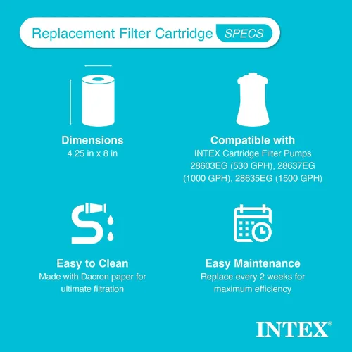 Vista 4 de Intex 29000E Bombas de filtro de cartucho de filtro de piscina tipo A - Fácil de limpiar - Papel Dacron - Filtración eficiente - Paquete individual