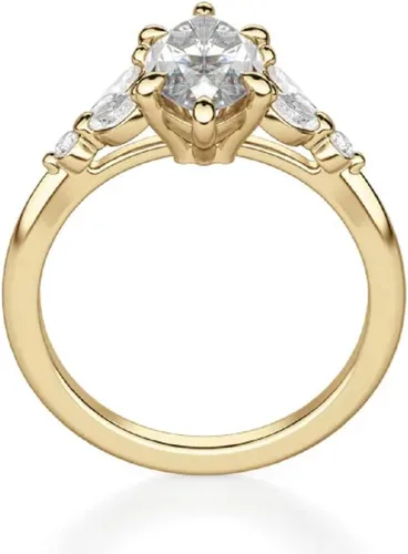 Vista 3 de Anillo de compromiso hecho a mano de oro amarillo macizo de 10 quilates con moissanita de talla marquesa de 1 CT para boda, anillo de novia