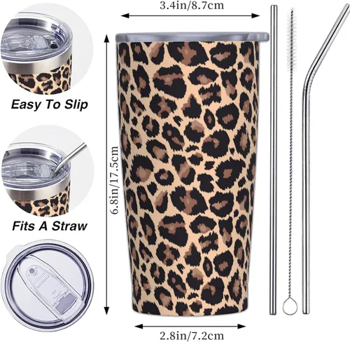 Vista 6 de Yobvec - Vaso con estampado de guepardo, con tapa y popote, de 20 onzas, taza aislada de acero inoxidable, regalos con estampado de leopardo