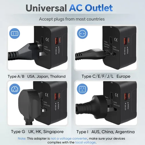 Vista 7 de Adaptador de viaje, VCOO Universal todo en uno Todo el Mundo Viaje Adaptador de alimentación, Negro