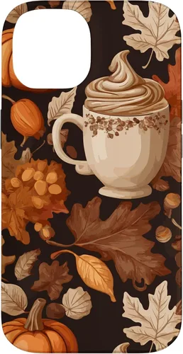 Vista 4 de Warm Autumn Stylish Coffee Cup Design - Fall Leaves Pattern Case for iPhone 17