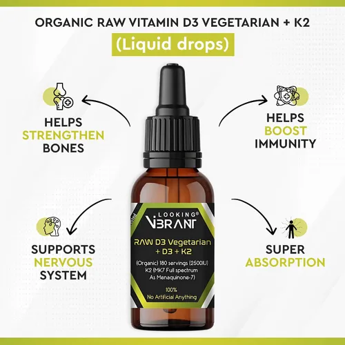 Vista 3 de Vitamina D3 + K2 (MK-7) Gotas líquidas con aceite MCT y aceite de oliva, vegetariano, sin OMG, sin soja, sin gluten, sin alcohol, 1 botella, 2 onzas