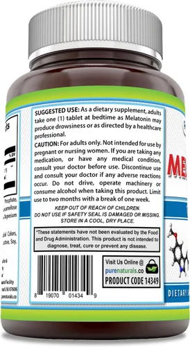 Vista 3 de Pure Naturals Suplemento de melatonina 1 mg por porción 240 tabletas Sin OMG Sin gluten Fabricado en Estados Unidos