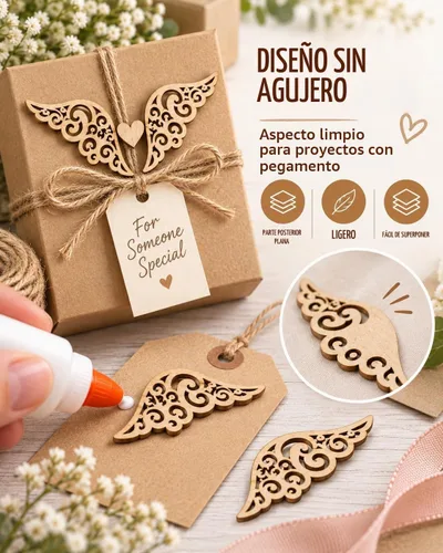 Vista 8 de Angoily 80 alas de ángel de madera para manualidades, Helloween madera sin