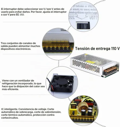 Vista 5 de Fuente de alimentación de 10 A, 120 W, 12 V CC, convertidor universal regulado conmutado de CA de 110 V/220 V a CC, (SMPS) adaptador de controlador