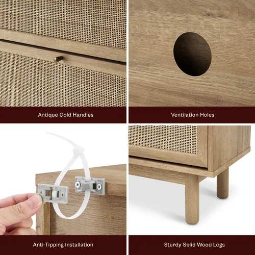 Vista 5 de mopio Hannah - Gabinete para zapatos, organizador de almacenamiento de zapatos estilo granja de ratán natural, estante de armario de 3 puertas