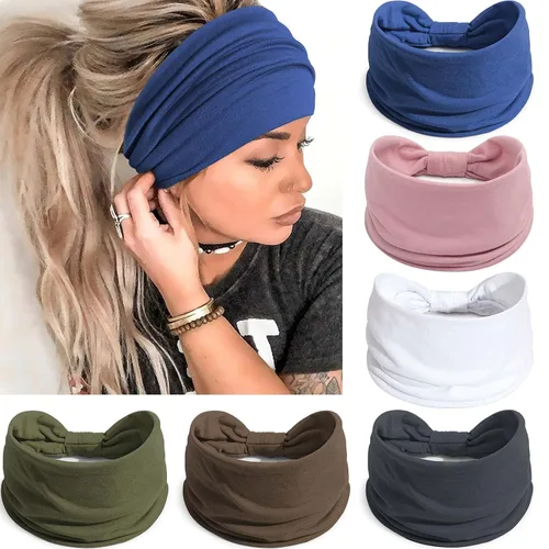 Vista 15 de Awumbuk Diademas anchas para mujeres anudadas antideslizantes bandas para la cabeza suaves diadema turbante accesorios para el cabello boho africano