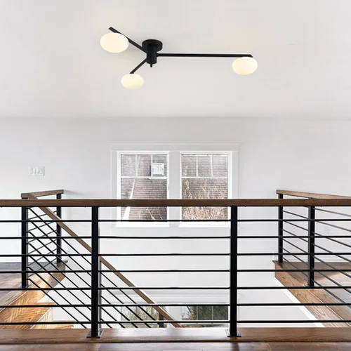 Vista 6 de Lámpara de araña moderna Sputnik de 3 luces con pantalla de vidrio lechoso - Lámpara de techo empotrada negra para cocina