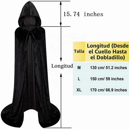 Vista 5 de LHJ Túnica unisex con capucha de longitud completa, capa larga de terciopelo, capa con capucha, disfraz de cosplay Negro