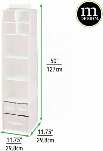 Vista 2 de mDesign - Organizador de almacenamiento para barra de guardarropa, 7 estantes, 3 cajones
