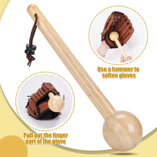 Vista 3 de Kit de guante de béisbol para hombres y adultos, mazo de guante de béisbol de estructura de una sola pieza, guantes de béisbol de madera, martillo