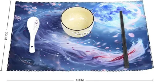 Vista 2 de Nine Tailed Fox Cherry Flowers Placemats Set of 6 Resistant Table Mats Washable Place Mats for Dinner Party Table Decoration