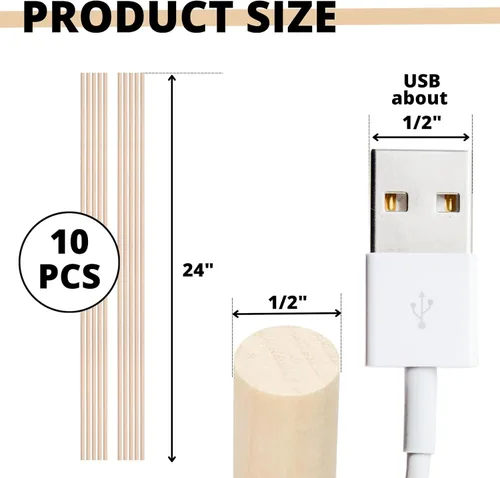 Vista 2 de 10 varillas de madera de abedul – Varillas de madera de 24 x 1/2 pulgadas de largo para manualidades de madera sin terminar, suministros