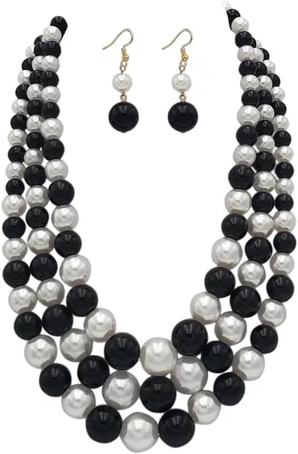 Vista 34 de Rosemarie & Jubalee Conjunto de joyería para mujer con 3 cadenas multicolores de perlas simuladas y aretes, regalo con collar, 45,7 cm + 7,6 cm
