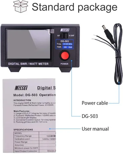 Vista 7 de NISSEI DG-503 - Medidor de potencia RF digital LCD de 3.5" SWR VSWR de onda corta HF 1.6-60MHz y VHF/UHF 125-525MHz 1-200W para radio de dos vías