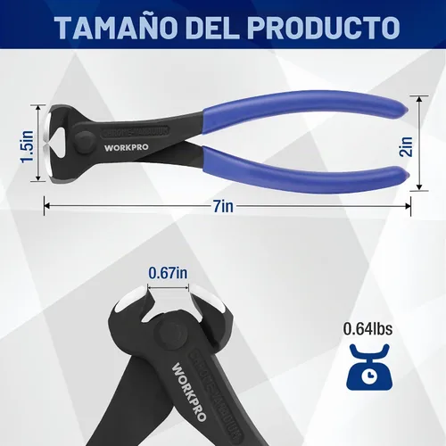 Vista 6 de WORKPRO Alicates de corte de 7 pulgadas, alicates de corte final - Acabado negro en acero cromo vanadio, pinza de corte final de alto