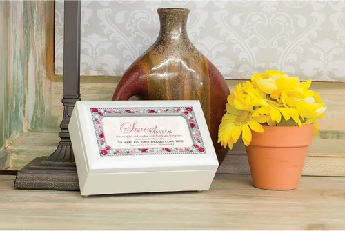 Vista 5 de Cottage Garden Sweet Sixteen All Your Dreams - Caja de música de marfil mate con texto en inglés All Your Dreams