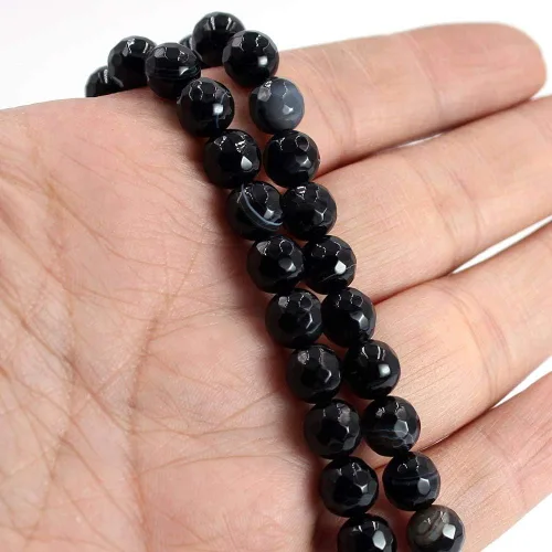 Vista 4 de Joyería Artesanía Natural 6 8 10 0.472 in redondo facetado ágata piedras preciosas sueltas DIY hilo 15" (0.236 in, ágata de ónix negro)