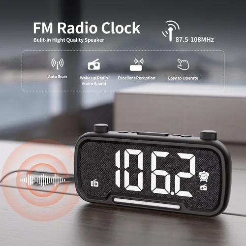 Vista 3 de OnLyee Radio despertador 5 en 1 – Radio FM, sonido de altavoz de alta fidelidad, altavoz Bluetooth, temporizador de apagado automático, luz