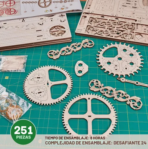 Vista 8 de Reloj de pared con péndulo de madera para construir, reloj de pared de madera de bricolaje grande - Sin baterías - Puzzle de madera 3D - Reloj