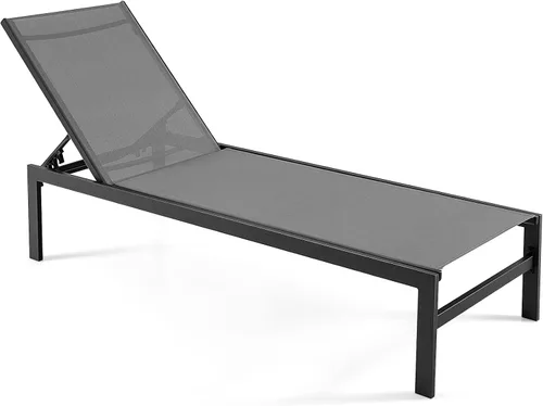 Vista 11 de Tangkula Tumbona de aluminio para patio, sillón ajustable para exteriores con respaldo de 6 posiciones, marco de aluminio resistente, tela Negro
