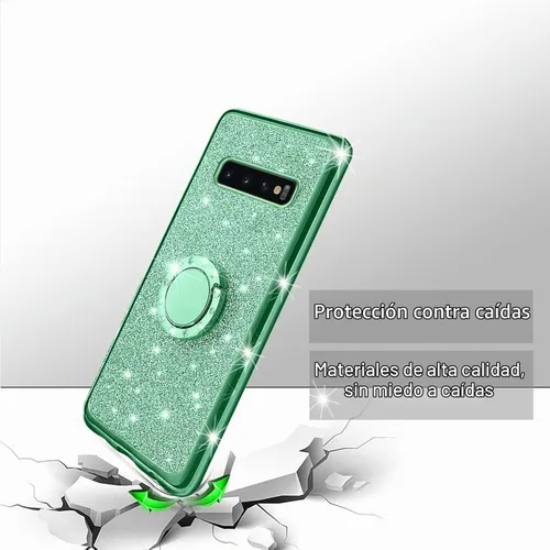 Vista 7 de Funda para Samsung Galaxy S10, Galaxy S10 2019 para mujer con purpurina de cristal suave TPU transparente con correa de pie de apoyo