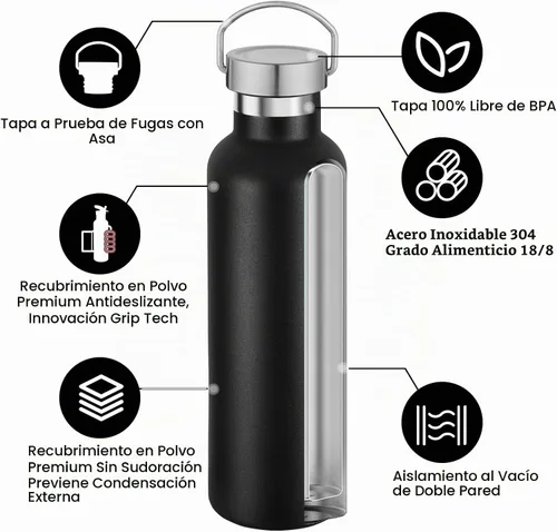 Vista 5 de Volhoply 24 onzas Botella de agua aislada con boca estándar con tapa de combinación de plástico y acero inoxidable, botellas de agua de 304 18/8