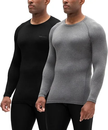 Vista 15 de DEVOPS Paquete de 2 camisas térmicas de compresión de manga larga para hombre 1#) Negro/Negro