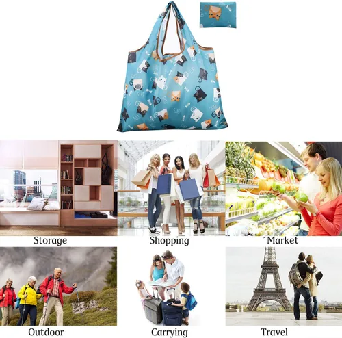 Vista 7 de Gophra - Bolsa de comestibles reutilizable, paquete de 2 unidades, grande, lavable, plegable, respetuosa con el medio ambiente, de nailon