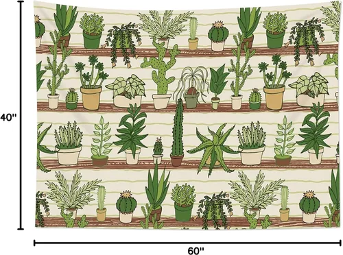 Vista 8 de HVEST Tapiz de cactus con diseño de plantas suculentas del desierto tropical en estante de madera, tapiz para colgar en la pared, acuarela botánica
