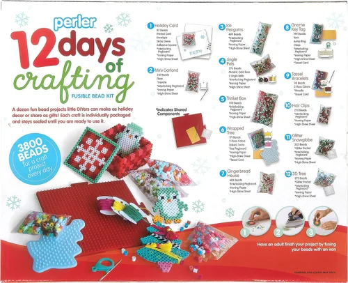 Vista 2 de Perler 80-56960 12 días de manualidades, kit de cuentas de fusión de Navidad hace 12 proyectos, multicolor, 3823 piezas 12 días de Navidad