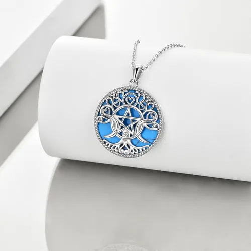 Vista 2 de YFN Collar de diosa de triple luna plata de ley pentagrama pentagrama ópalo pagano wiccano magia amuleto de árbol de la vida joyería para mujeres