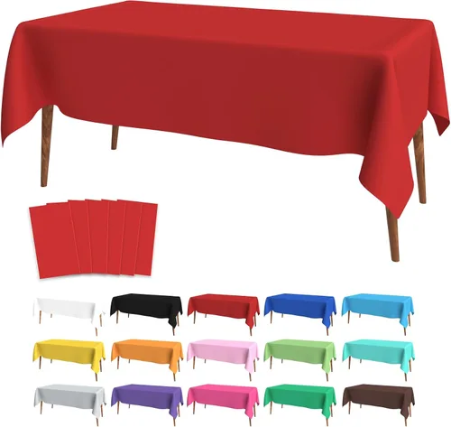 Vista 9 de Slergut Mantel de plástico rojo, paquete de 2 manteles rectangulares desechables rojos, para el día de la madre, boda, aniversario, fiesta de Blanco